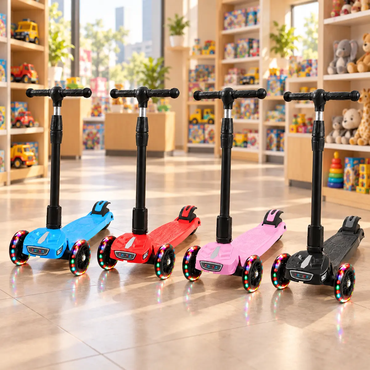 FlashRider X3 scooters in blue, red, pink and black