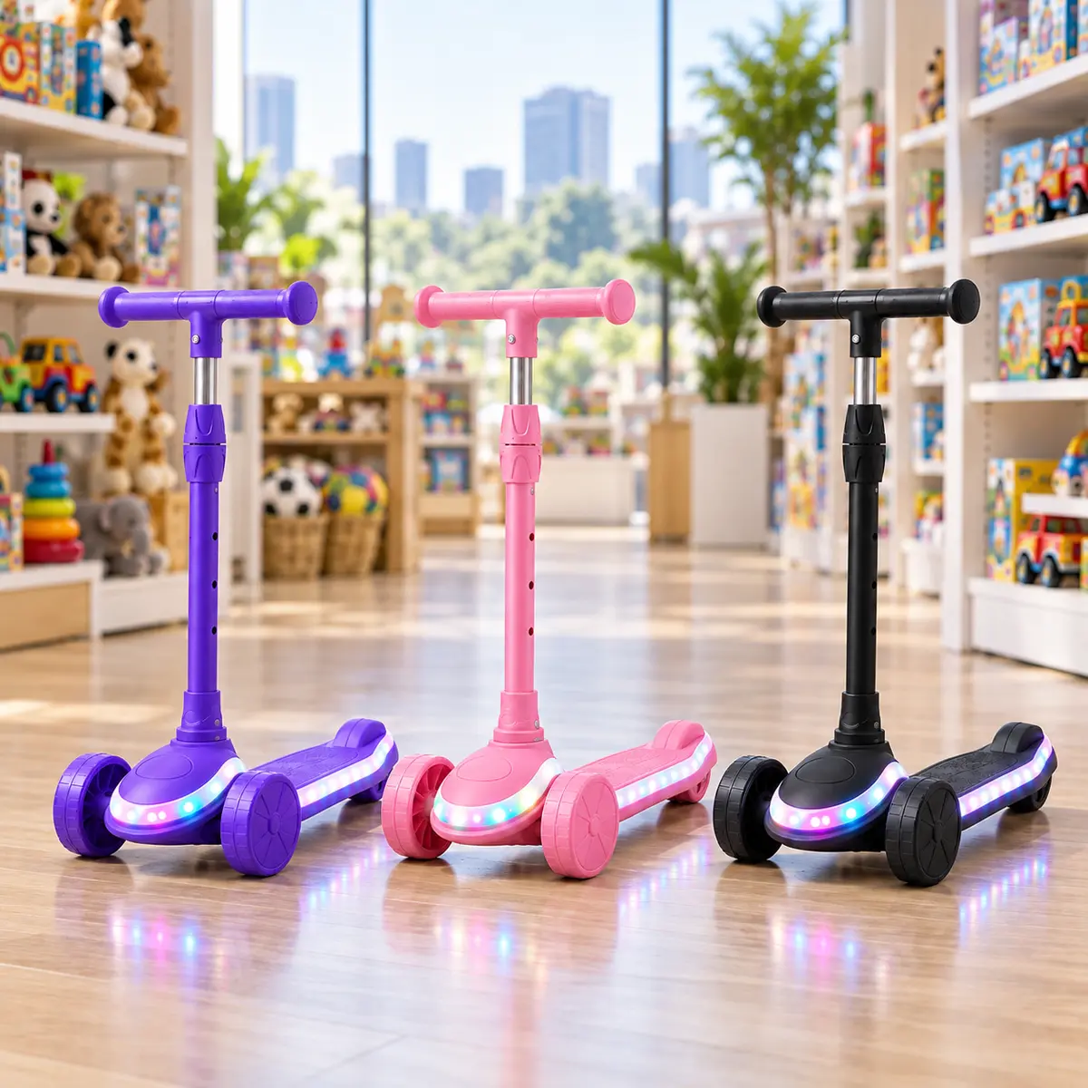 GlowRide X1 scooters in purple, pink and black