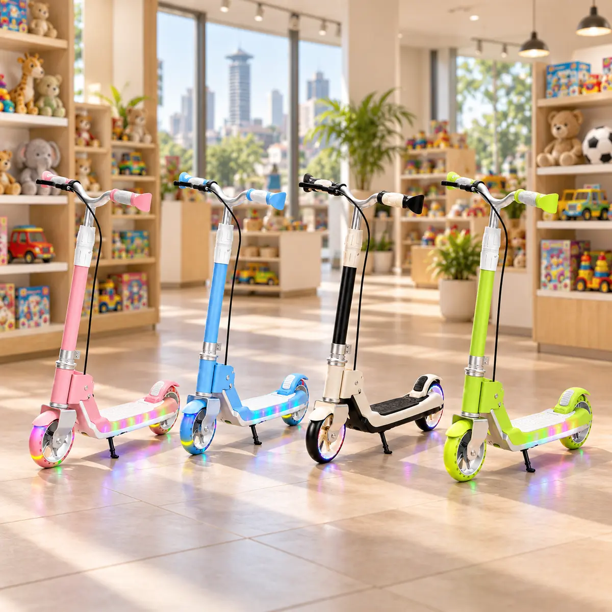 LUMORA scooters in pink, blue, black and lime
