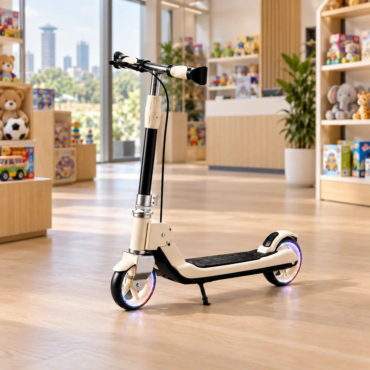 Black and ivory LUMORA GLOWRIDE LED Kids Scooter