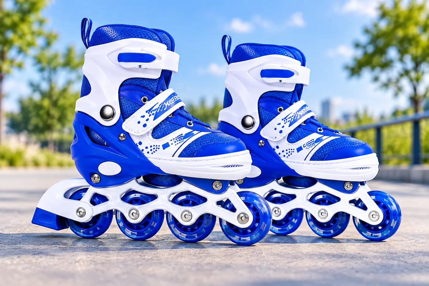 Blue roller skates in a premium outdoor setting