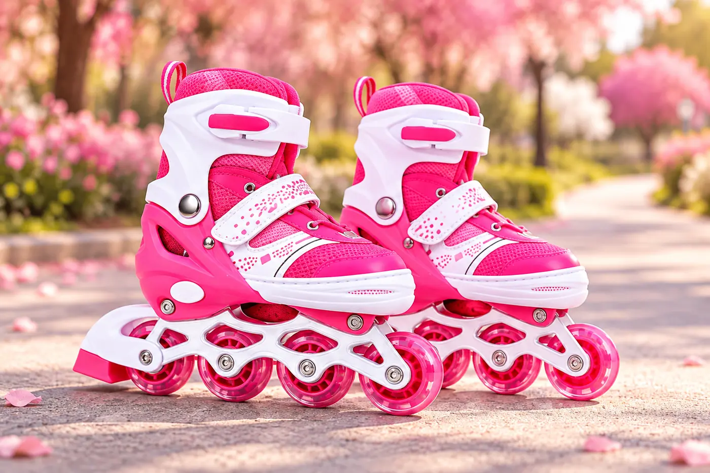 Pink roller skates in a premium outdoor setting