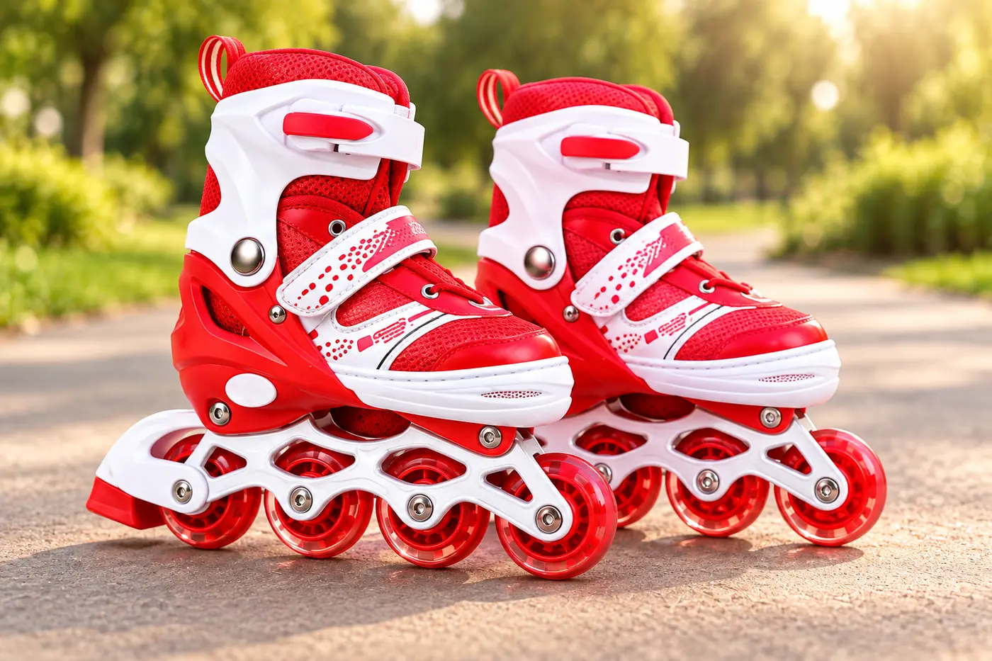 Red roller skates in a premium outdoor setting